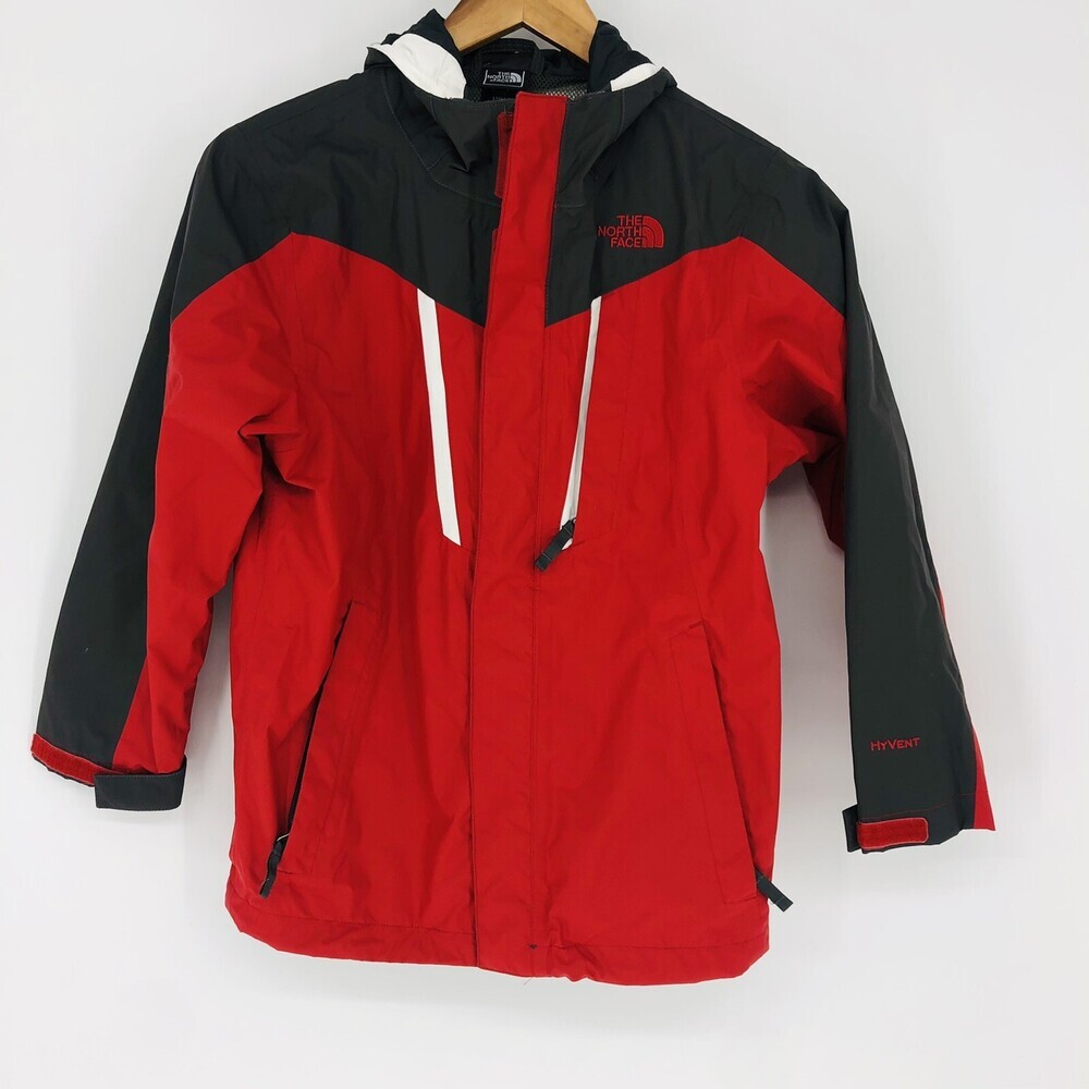 The North Face Hyvent Two Tone Red Long Sleeve Hooded Full Zip Windbreaker Boy M